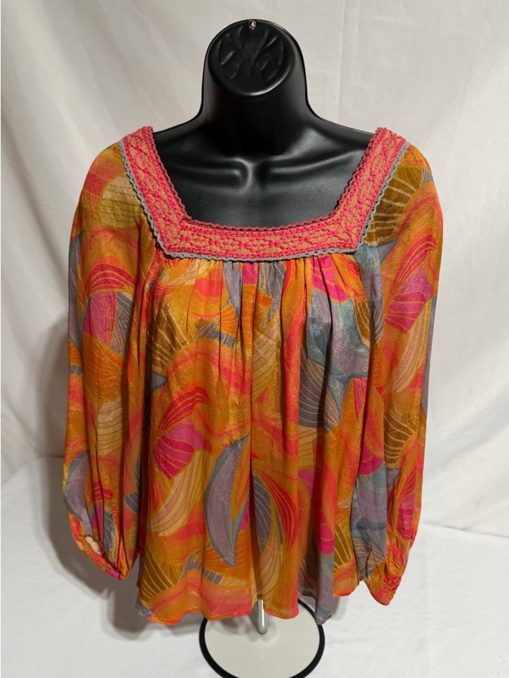Blank London Sheer Boho Peasant Blouse Size XXS Petite Small Multicolor